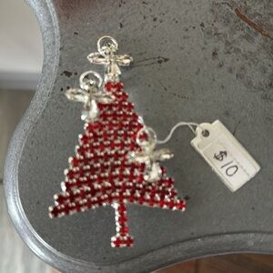 Christmas Tree Brooch with ANGELS.  3 inches glass crystals